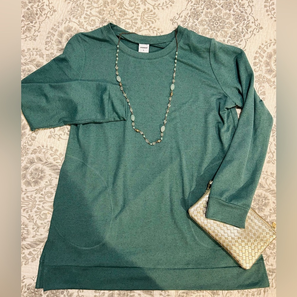 Green Long Sleeve Sweatshirt Tunic